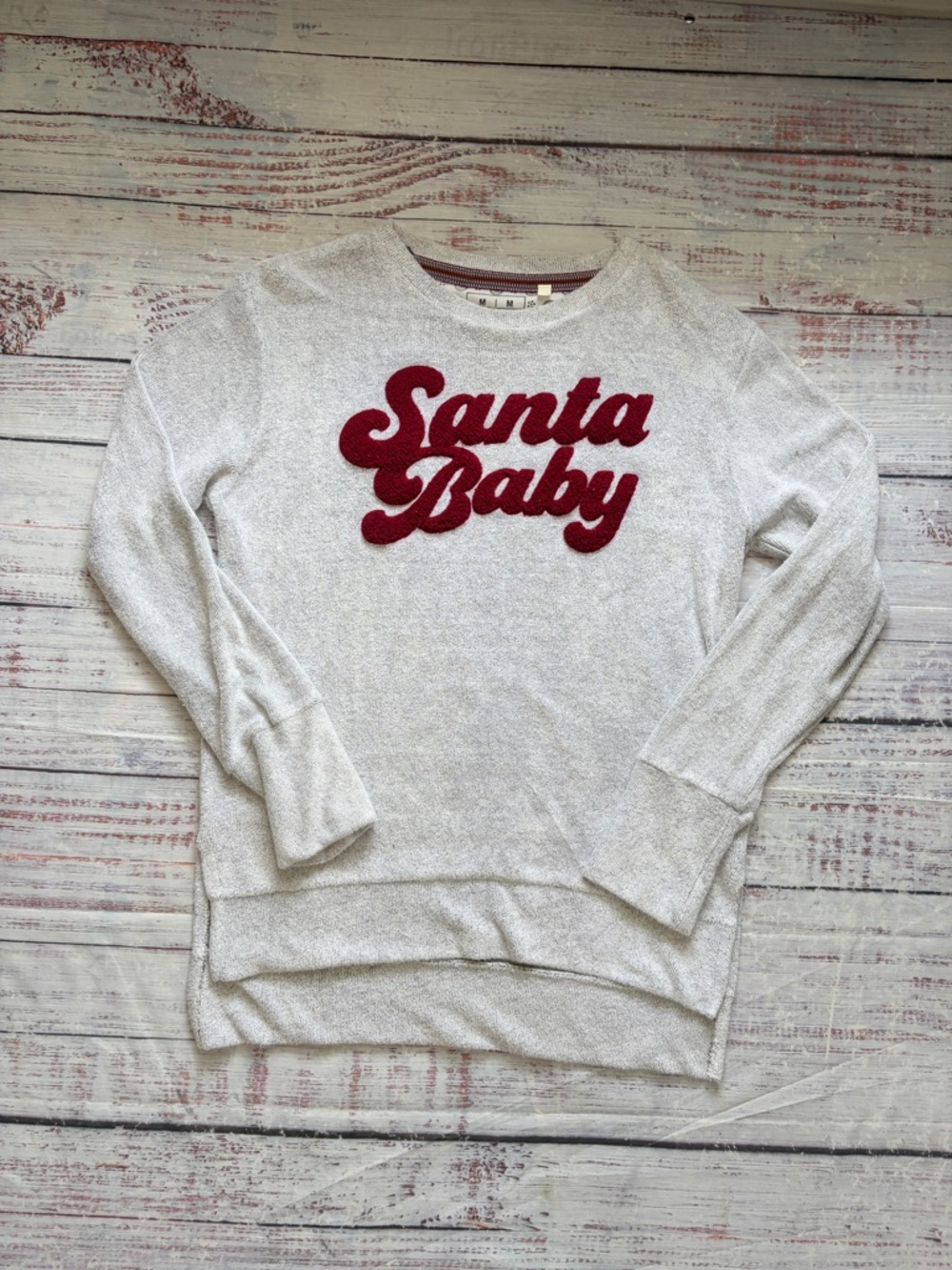 Santa Baby Cream Sweater with Red Appliqué Christmas